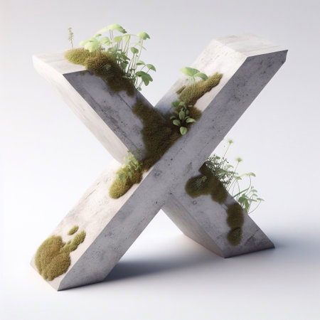 X letter shape 3D Lettering That Blends Concrete With Nature. AI generated illustrationの素材