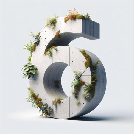 6 digit shape 3D Lettering That Blends Concrete With Nature. AI generated illustrationの素材