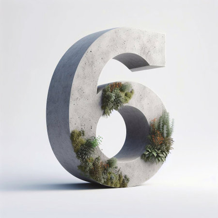 6 digit shape 3D Lettering That Blends Concrete With Nature. AI generated illustrationの素材