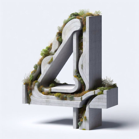 4 digit shape 3D Lettering That Blends Concrete With Nature. AI generated illustrationの素材