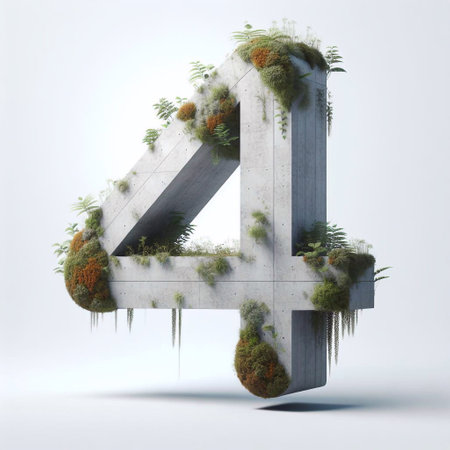 4 digit shape 3D Lettering That Blends Concrete With Nature. AI generated illustrationの素材