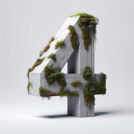 4 digit shape 3D Lettering That Blends Concrete With Nature. AI generated illustrationの素材