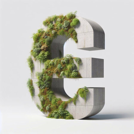 E letter shape 3D Lettering That Blends Concrete With Nature. AI generated illustrationの素材