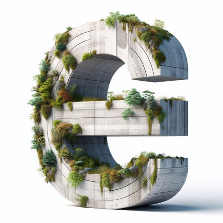 E letter shape 3D Lettering That Blends Concrete With Nature. AI generated illustrationの素材