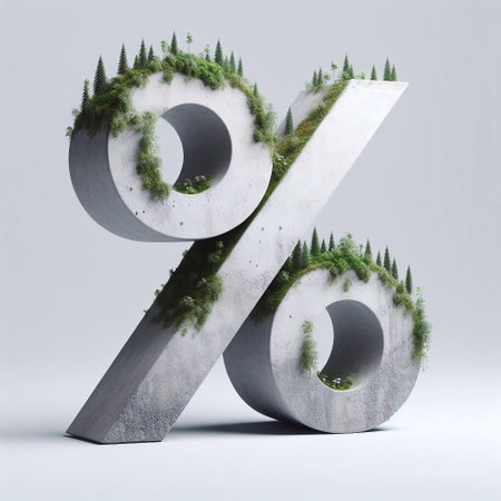 Percent shape 3D Lettering That Blends Concrete With Nature. AI generated illustrationの素材