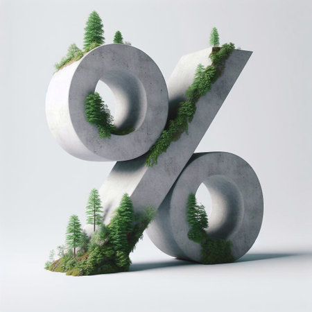 Percent shape 3D Lettering That Blends Concrete With Nature. AI generated illustrationの素材
