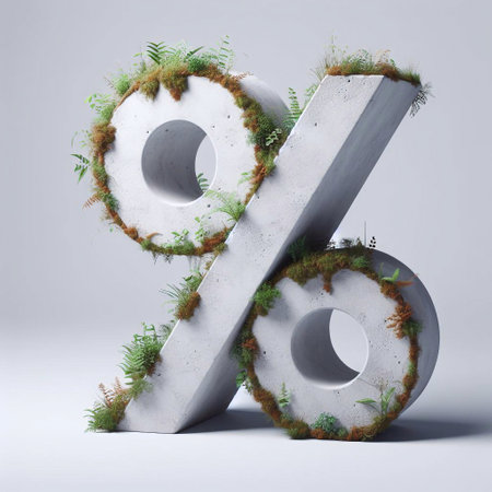 Percent shape 3D Lettering That Blends Concrete With Nature. AI generated illustrationの素材
