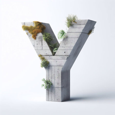 Y letter shape 3D Lettering That Blends Concrete With Nature. AI generated illustrationの素材