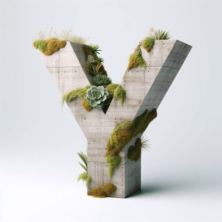 Y letter shape 3D Lettering That Blends Concrete With Nature. AI generated illustrationの素材