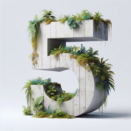 5 digit shape 3D Lettering That Blends Concrete With Nature. AI generated illustrationの素材