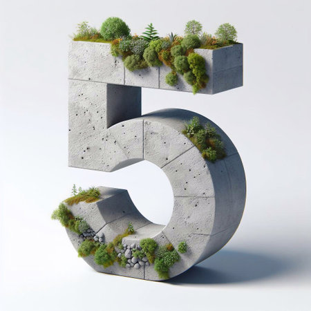 5 digit shape 3D Lettering That Blends Concrete With Nature. AI generated illustrationの素材