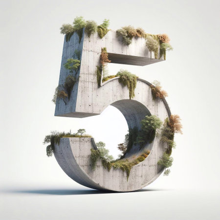 5 digit shape 3D Lettering That Blends Concrete With Nature. AI generated illustrationの素材