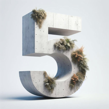 5 digit shape 3D Lettering That Blends Concrete With Nature. AI generated illustrationの素材