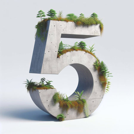 5 digit shape 3D Lettering That Blends Concrete With Nature. AI generated illustrationの素材