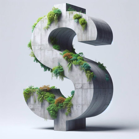 Dollar mark shape 3D Lettering That Blends Concrete With Nature. AI generated illustrationの素材