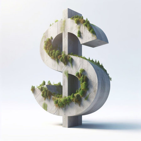 Dollar mark shape 3D Lettering That Blends Concrete With Nature. AI generated illustrationの素材