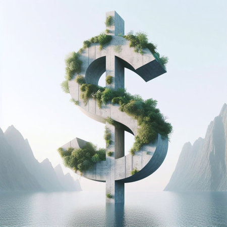 Dollar mark shape 3D Lettering That Blends Concrete With Nature. AI generated illustrationの素材