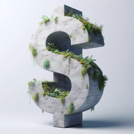 Dollar mark shape 3D Lettering That Blends Concrete With Nature. AI generated illustrationの素材