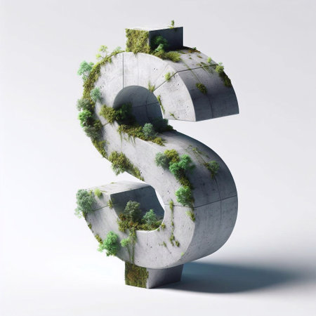 Dollar mark shape 3D Lettering That Blends Concrete With Nature. AI generated illustrationの素材