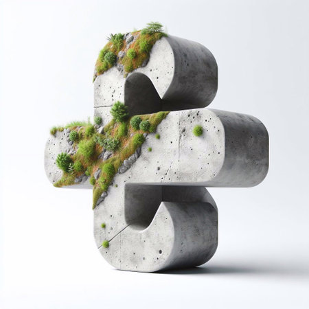 Plus shape 3D Lettering That Blends Concrete With Nature. AI generated illustrationの素材