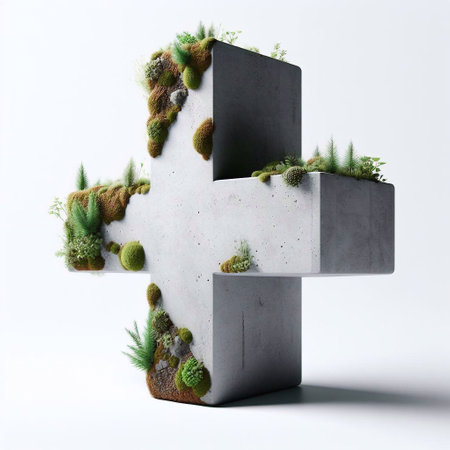 Plus shape 3D Lettering That Blends Concrete With Nature. AI generated illustrationの素材