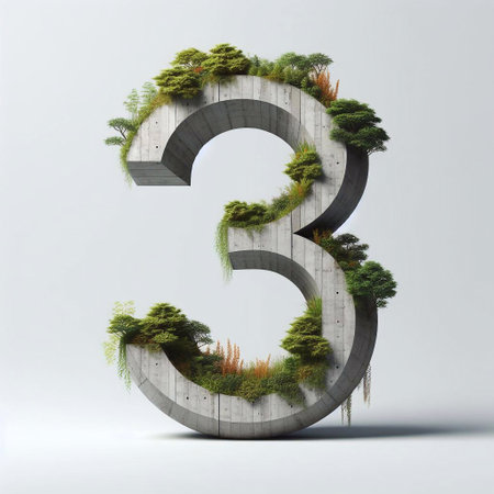 Digit 3 shape 3D Lettering That Blends Concrete With Nature. AI generated illustrationの素材