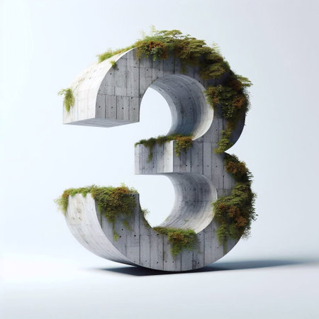 Digit 3 shape 3D Lettering That Blends Concrete With Nature. AI generated illustrationの素材