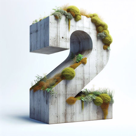 Digit 2 shape 3D Lettering That Blends Concrete With Nature. AI generated illustrationの素材