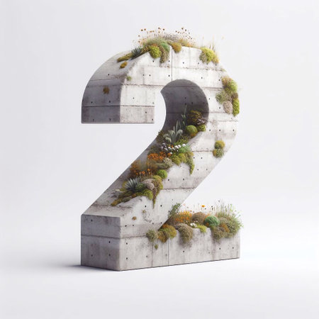 Digit 2 shape 3D Lettering That Blends Concrete With Nature. AI generated illustrationの素材