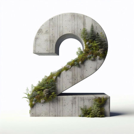 Digit 2 shape 3D Lettering That Blends Concrete With Nature. AI generated illustrationの素材