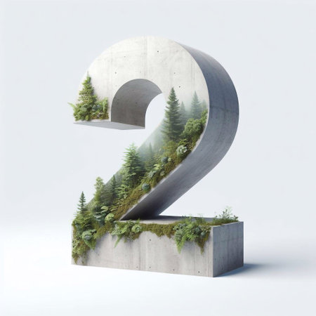 Digit 2 shape 3D Lettering That Blends Concrete With Nature. AI generated illustrationの素材