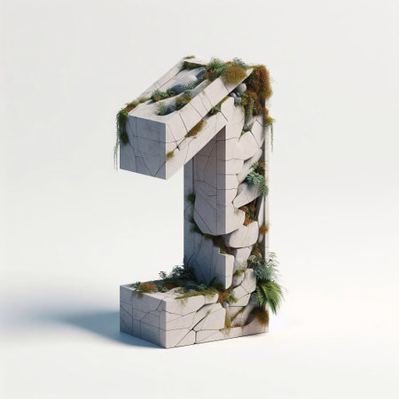 Digit 1 shape 3D Lettering That Blends Concrete With Nature. AI generated illustrationの素材