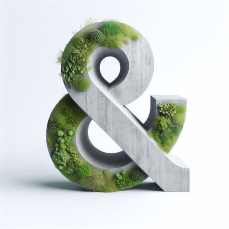 Ampersand mark shape 3D Lettering That Blends Concrete With Nature. AI generated illustrationの素材