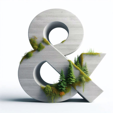 Ampersand mark shape 3D Lettering That Blends Concrete With Nature. AI generated illustrationの素材
