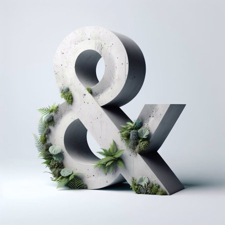 Ampersand mark shape 3D Lettering That Blends Concrete With Nature. AI generated illustrationの素材