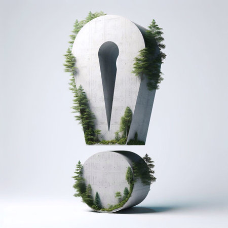 Exclamation shape 3D Lettering That Blends Concrete With Nature. AI generated illustrationの素材