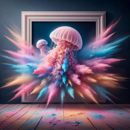 powder exploding forming gellyfish. AI generated illustrationの素材
