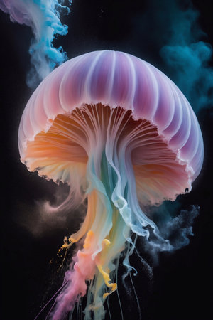powder exploding forming gellyfish. AI generated illustrationの素材