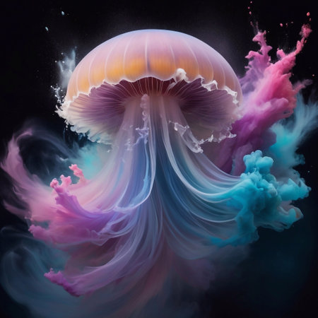 powder exploding forming gellyfish. AI generated illustrationの素材