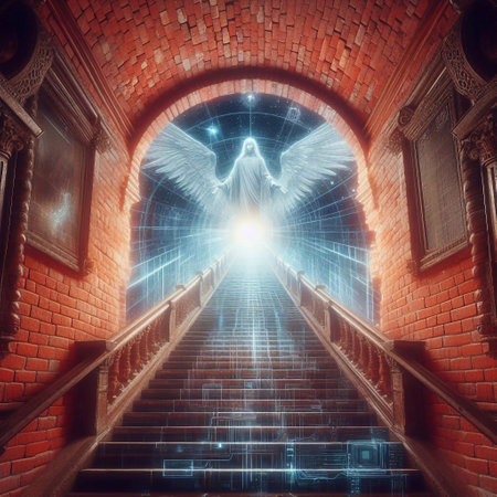 Stairway to cyber heaven. AI generated illustrationの素材