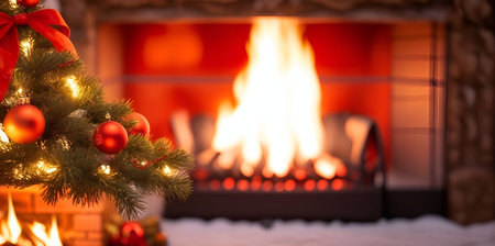 Xmas fireplace. AI generated illustrationの素材
