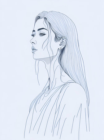 Beautiful girl sketch. AI generated illustrationの素材