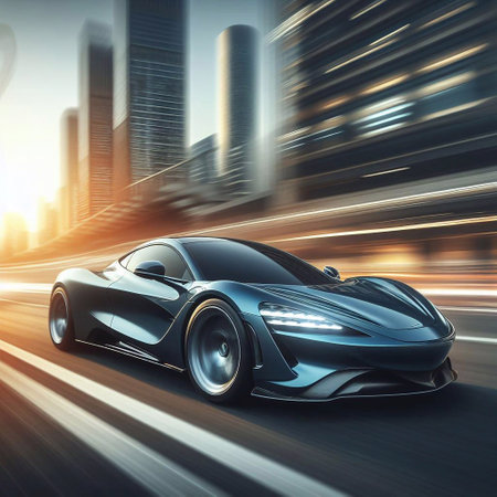 Modern sport car moving in the city. AI generated illustrationの素材