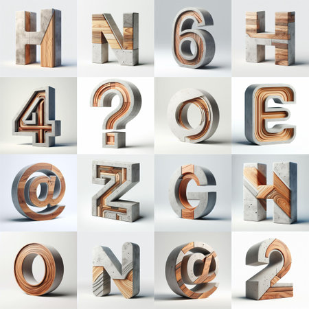 3D Lettering That Blends Concrete With wood. AI generated illustrationの素材