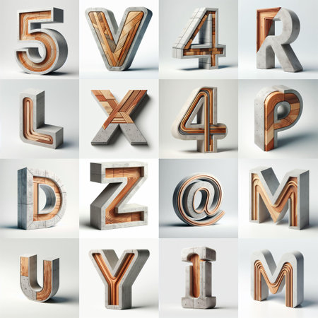 3D Lettering That Blends Concrete With wood. AI generated illustrationの素材