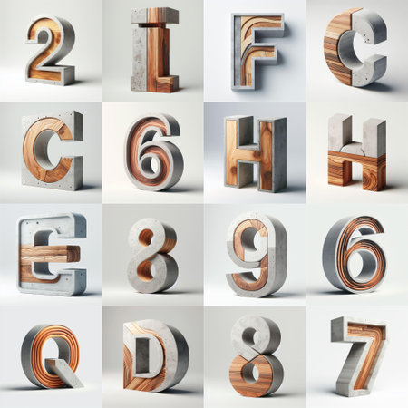 3D Lettering That Blends Concrete With wood. AI generated illustrationの素材