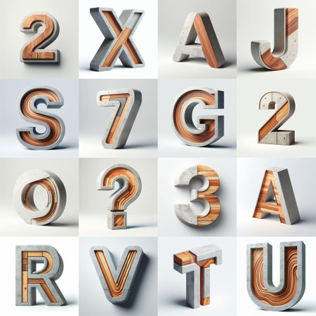 3D Lettering That Blends Concrete With wood. AI generated illustrationの素材
