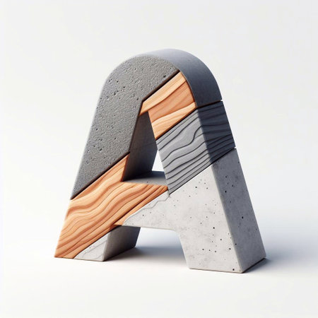 A letter shape created from concrete and wood. AI generated illustrationの素材
