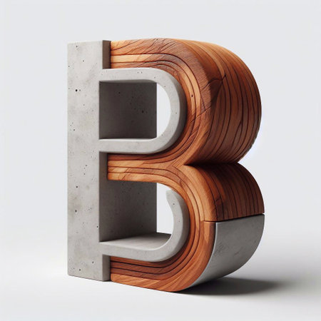 B letter shape created from concrete and wood. AI generated illustrationの素材