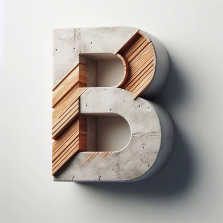 B letter shape created from concrete and wood. AI generated illustrationの素材